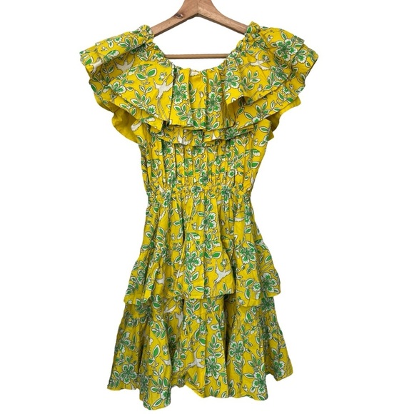 RHODE Yellow Ruffle Tiered Mini Dress Size XS Bird Coquette Festival Romantic - Picture 5 of 13